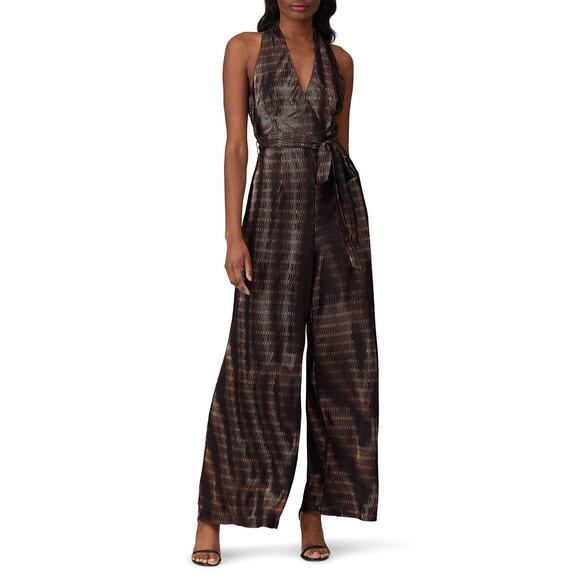 Hutch Tali Black Striped Surplice Wide Leg Jumpsuit Size 10 - Picture 1 of 13